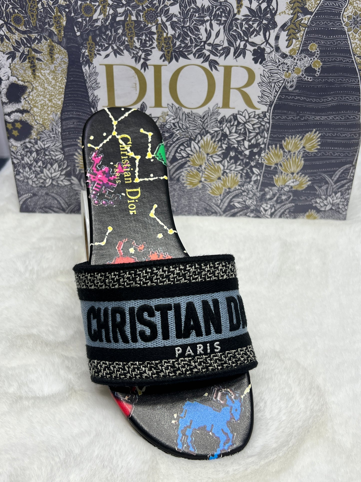 Premium Designer Style Ladies Slides – Floral Printed Strap Slippers (Inspired by Paris Fashion)