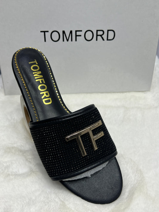 Women’s Luxury TF Style Slide Sandals with Crystal Strap – Designer Inspired