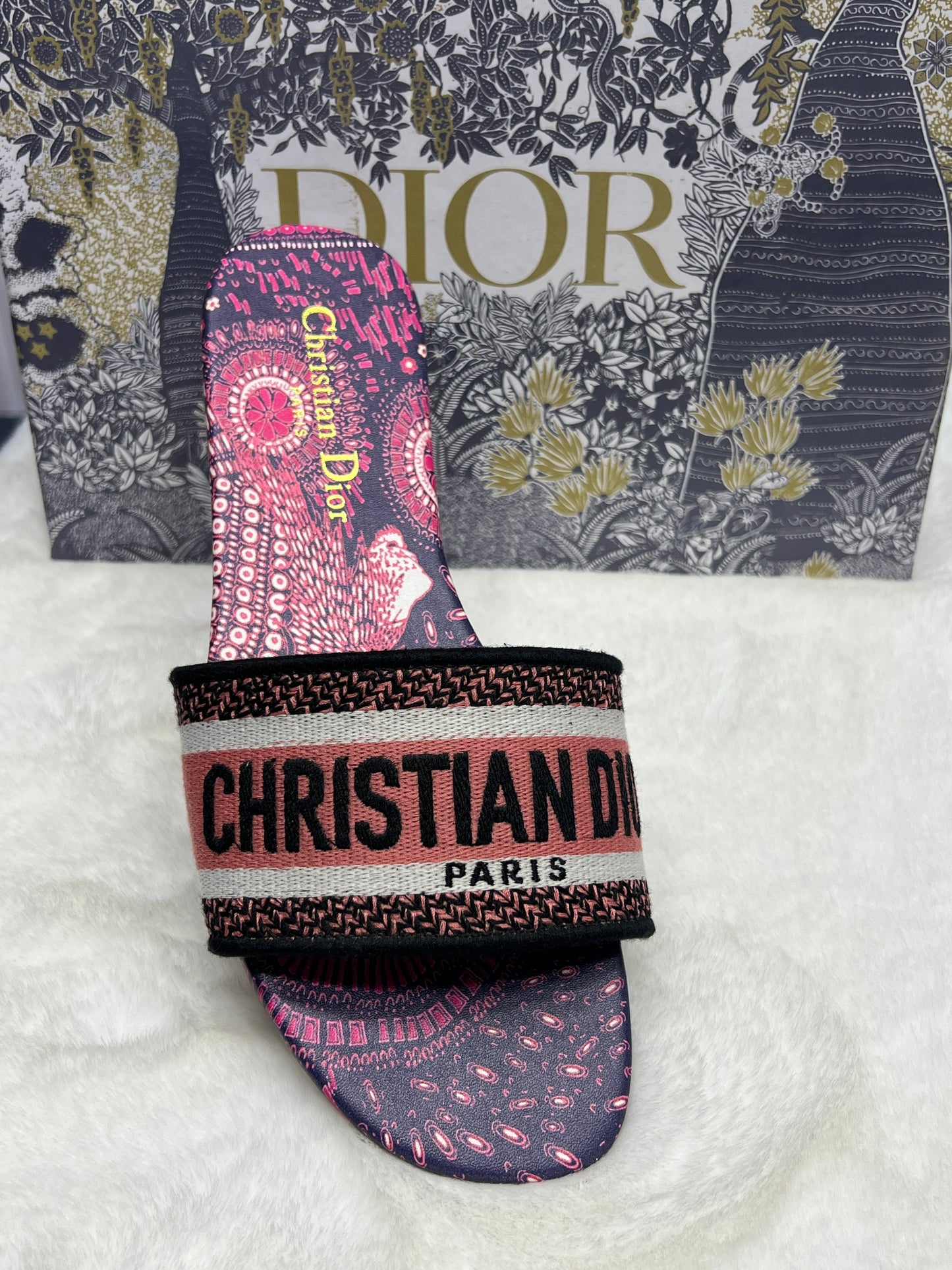 Premium Designer Style Ladies Slides – Floral Printed Strap Slippers (Inspired by Paris Fashion)