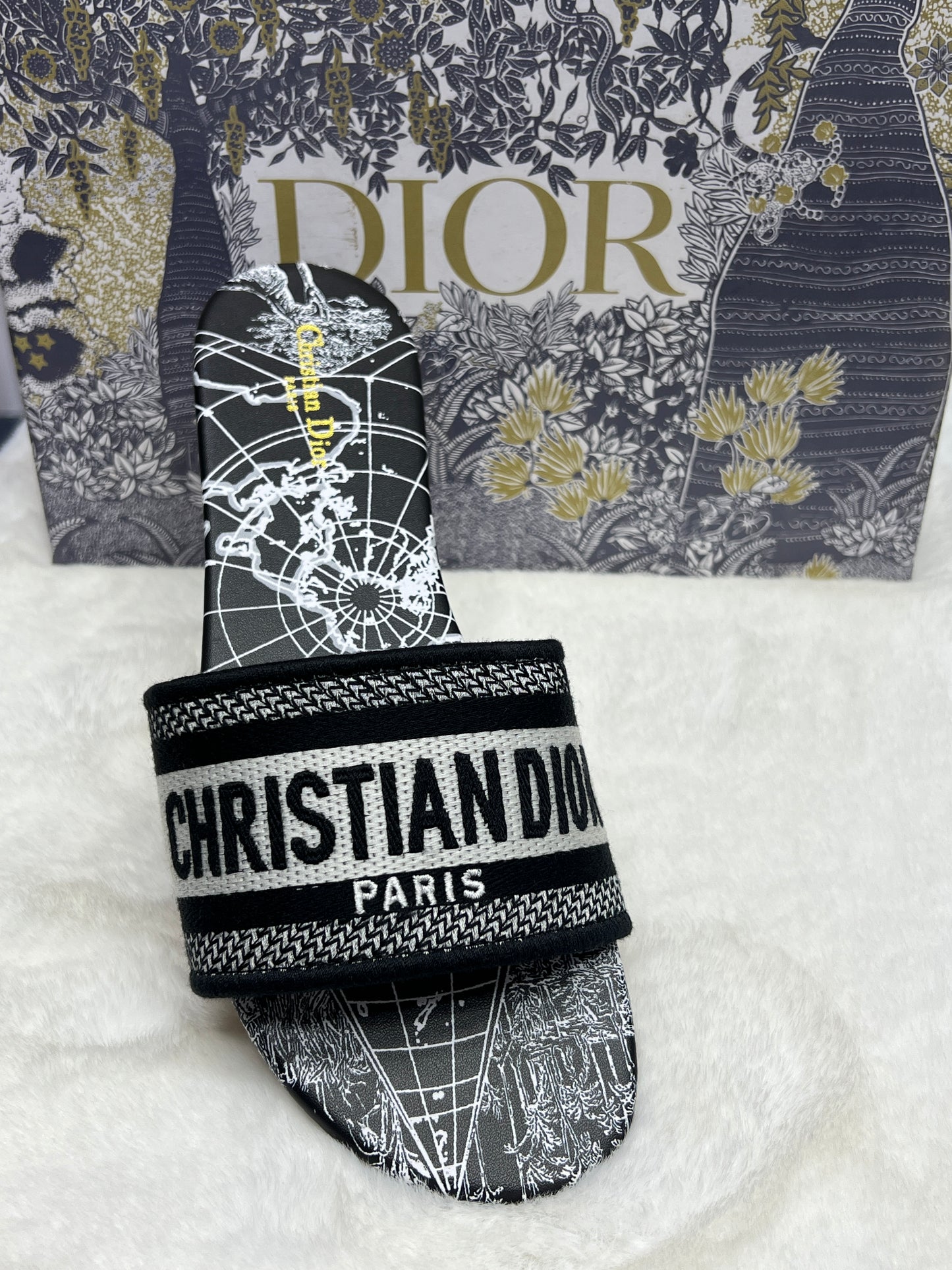 Premium Designer Style Ladies Slides – Floral Printed Strap Slippers (Inspired by Paris Fashion)